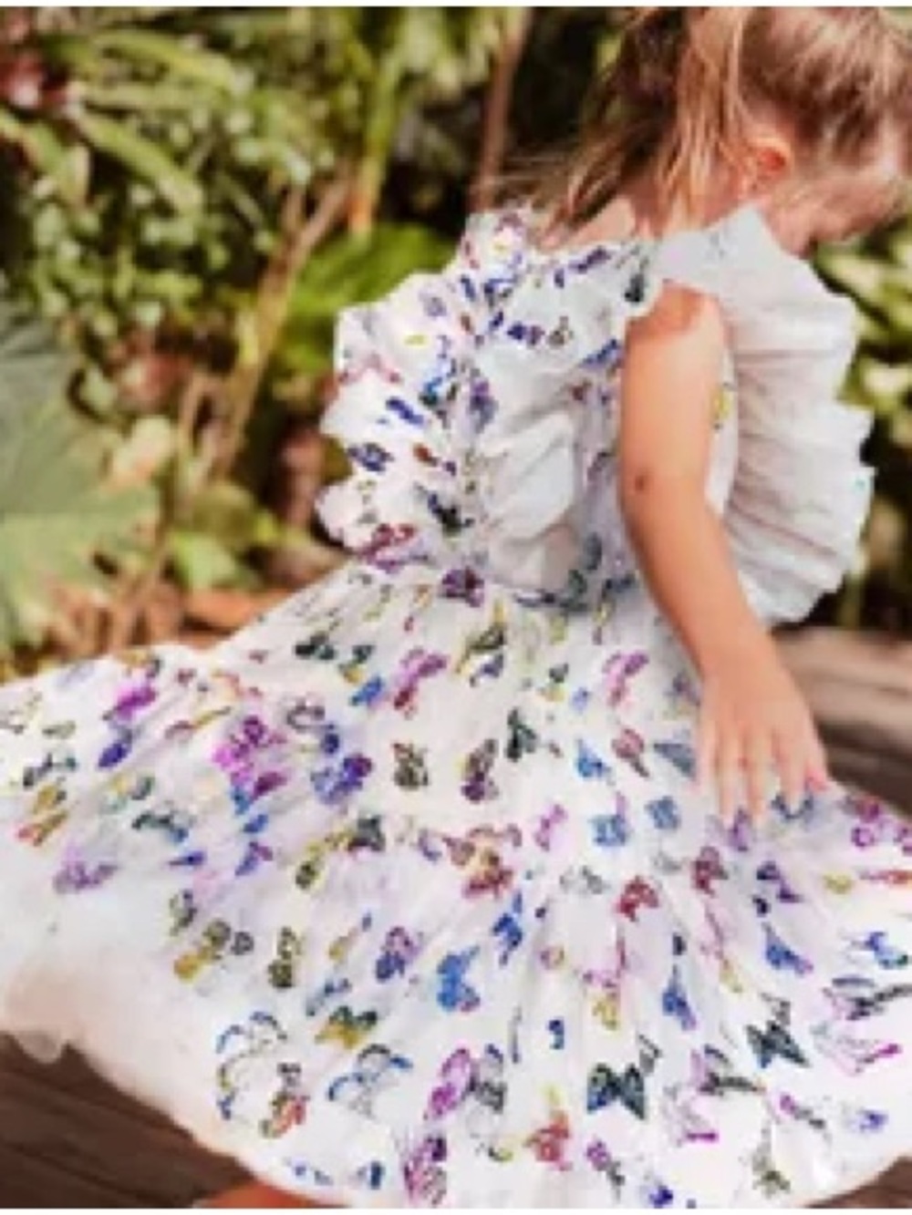 Lola + The Boys White Butterfly Ruffle Twirl Dress with Multi-Color Print